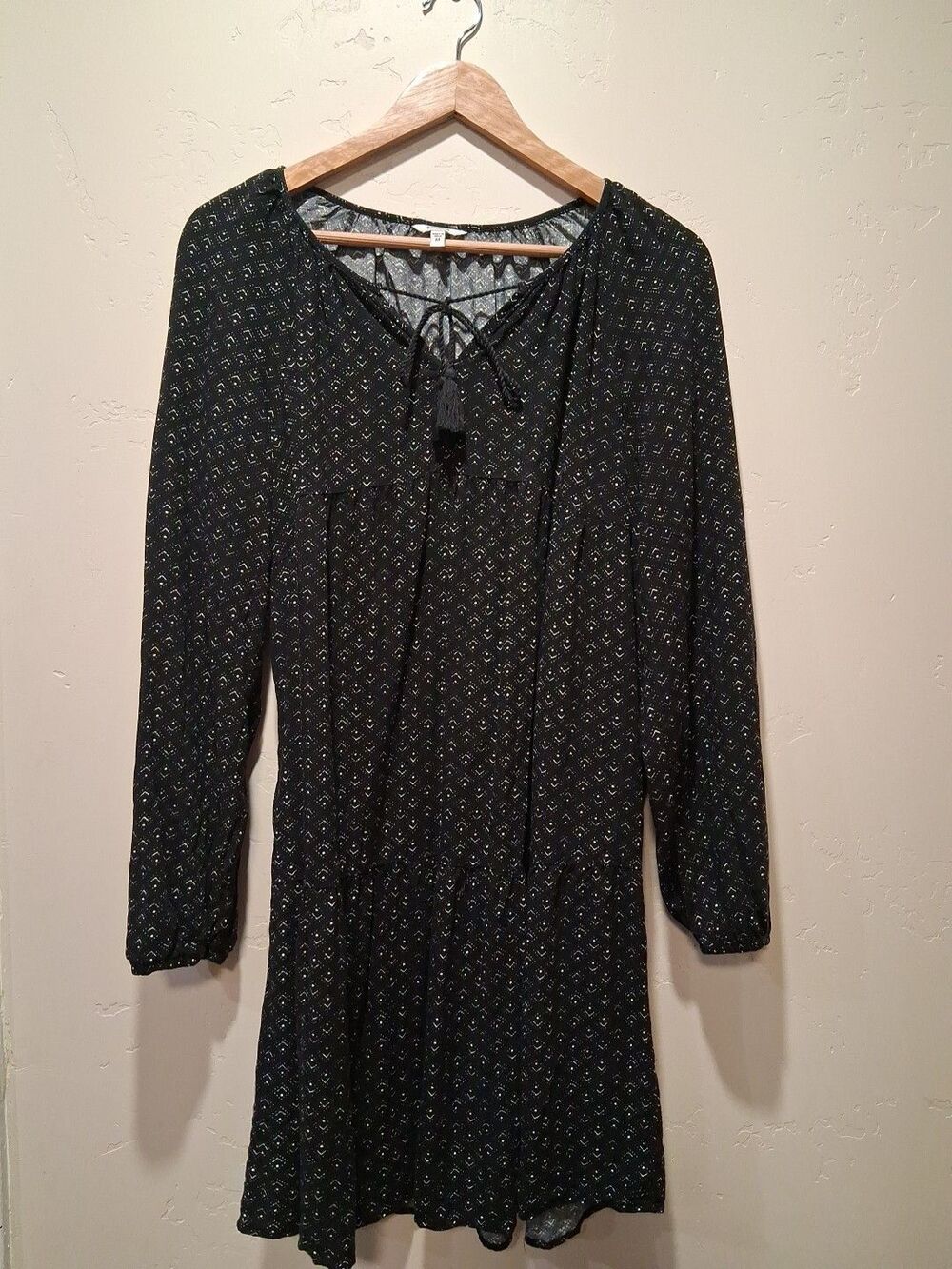 Sonoma Good For Life LS Pullover Dress/Tunic Empire Black Print Arrow M Boho